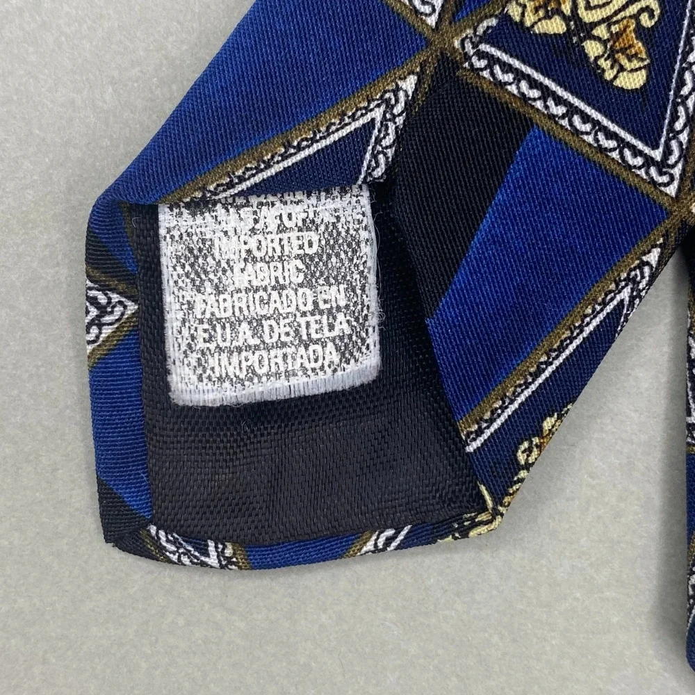 VTG Towncraft Necktie Mens Blue Black Geometric Crest Professional‎ 57x4